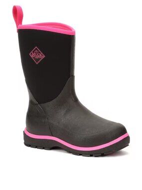 Muck Girl's Black Pink Element Rain Rubber Mid-Calf Rain Boots Size 1